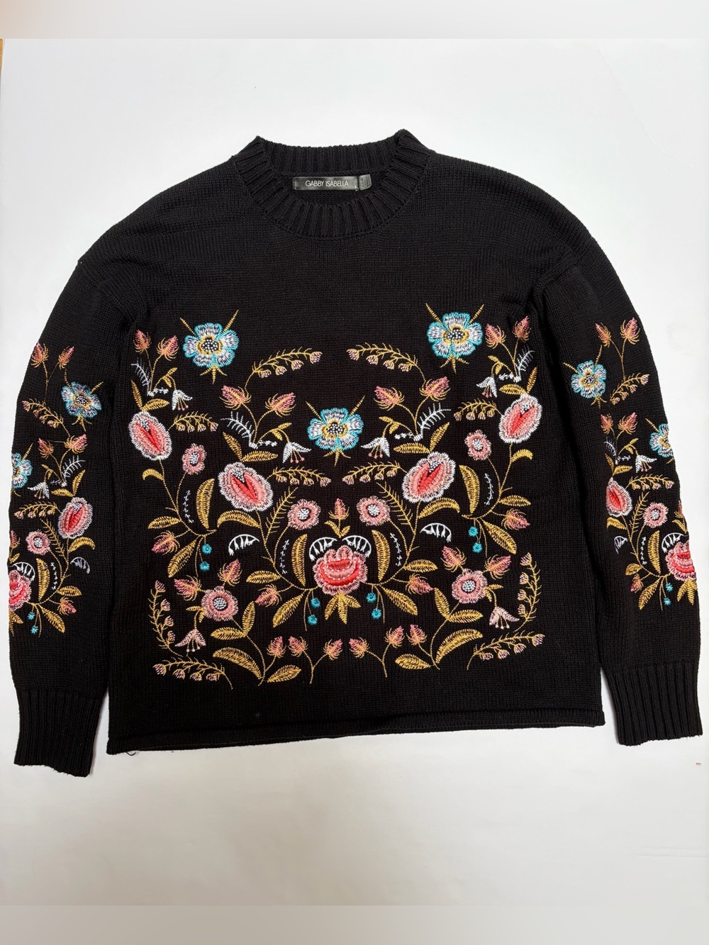 Gabby Isabella Black Floral Embroidered Women’s Sweater